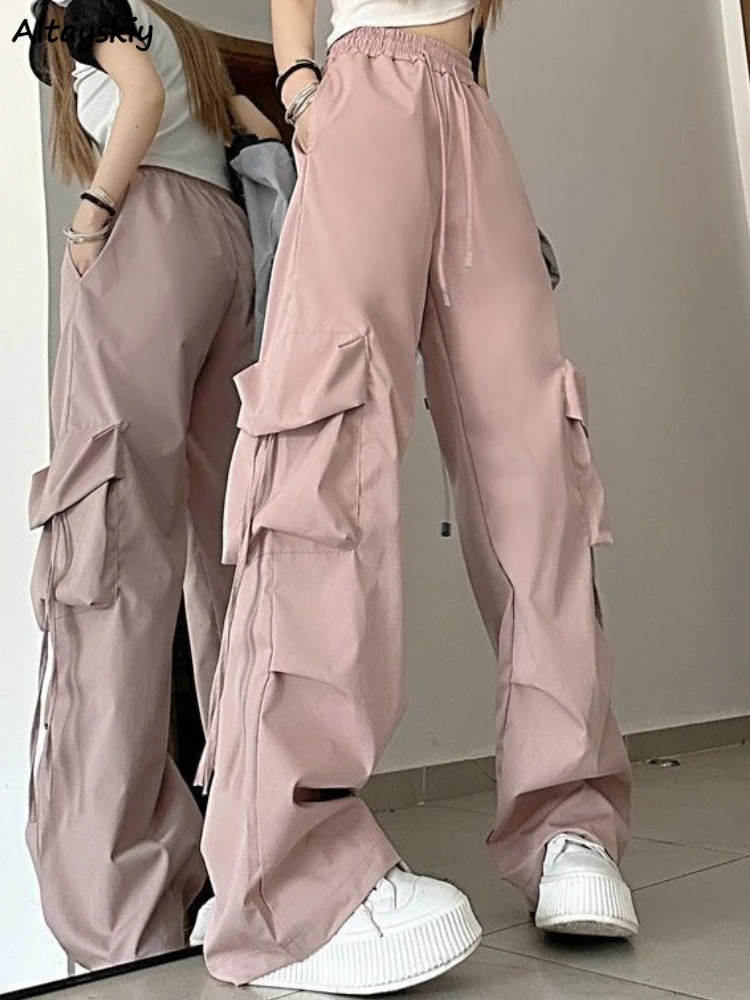 Pants Women Personality Harajuku Holiday Students Attractive Streetwear Loose All-match Lace-up Design Leisure Pleated Trendy