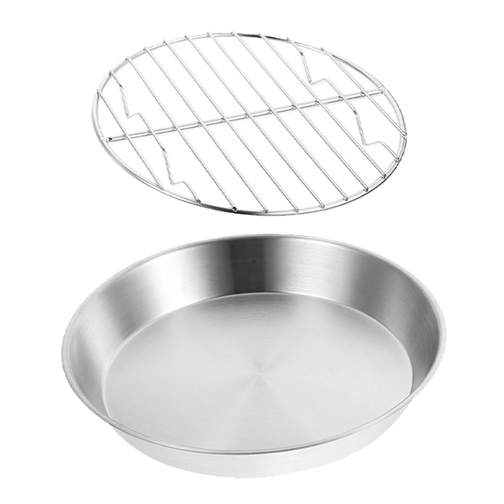 

Stainless Steel Roasting Pan 24cm Outdoor BBQ Grill Plate Durable Baking Tray Oven Rack Meat Fish Vegetable Cooking