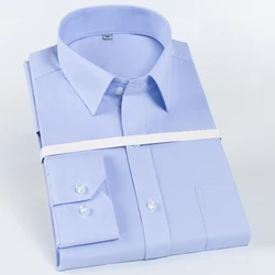 Men's Classic Spread Collar Solid Twill Dress Shirt for Business Office Formal Wear with Pocket Regular Fit Menswear Clothing