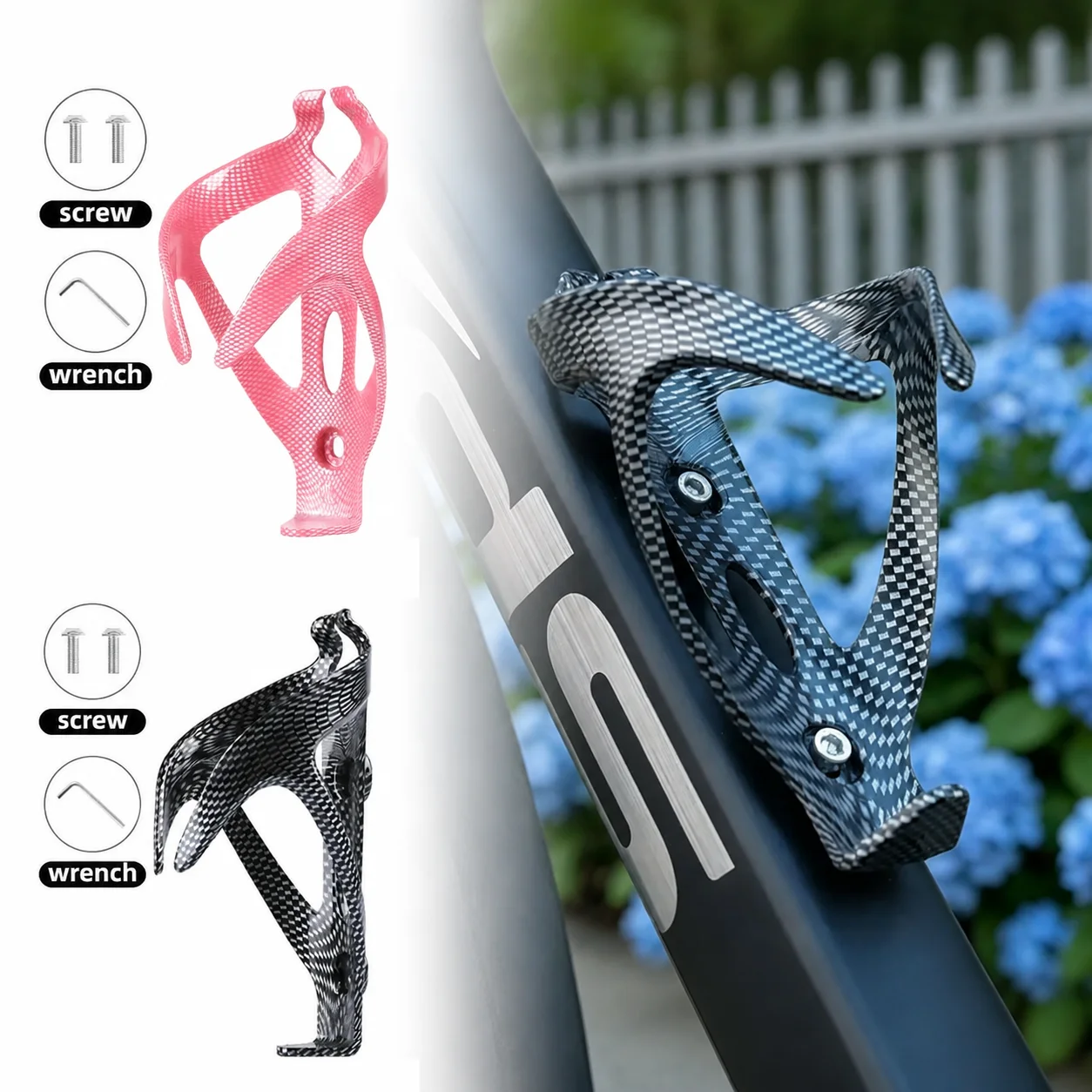 1/2pcs Bicycle Water Bottle Holder ABS One-piece Carbon Pattern Road Bike Water Bottle Cup Holder Cycling Equipment Accessories
