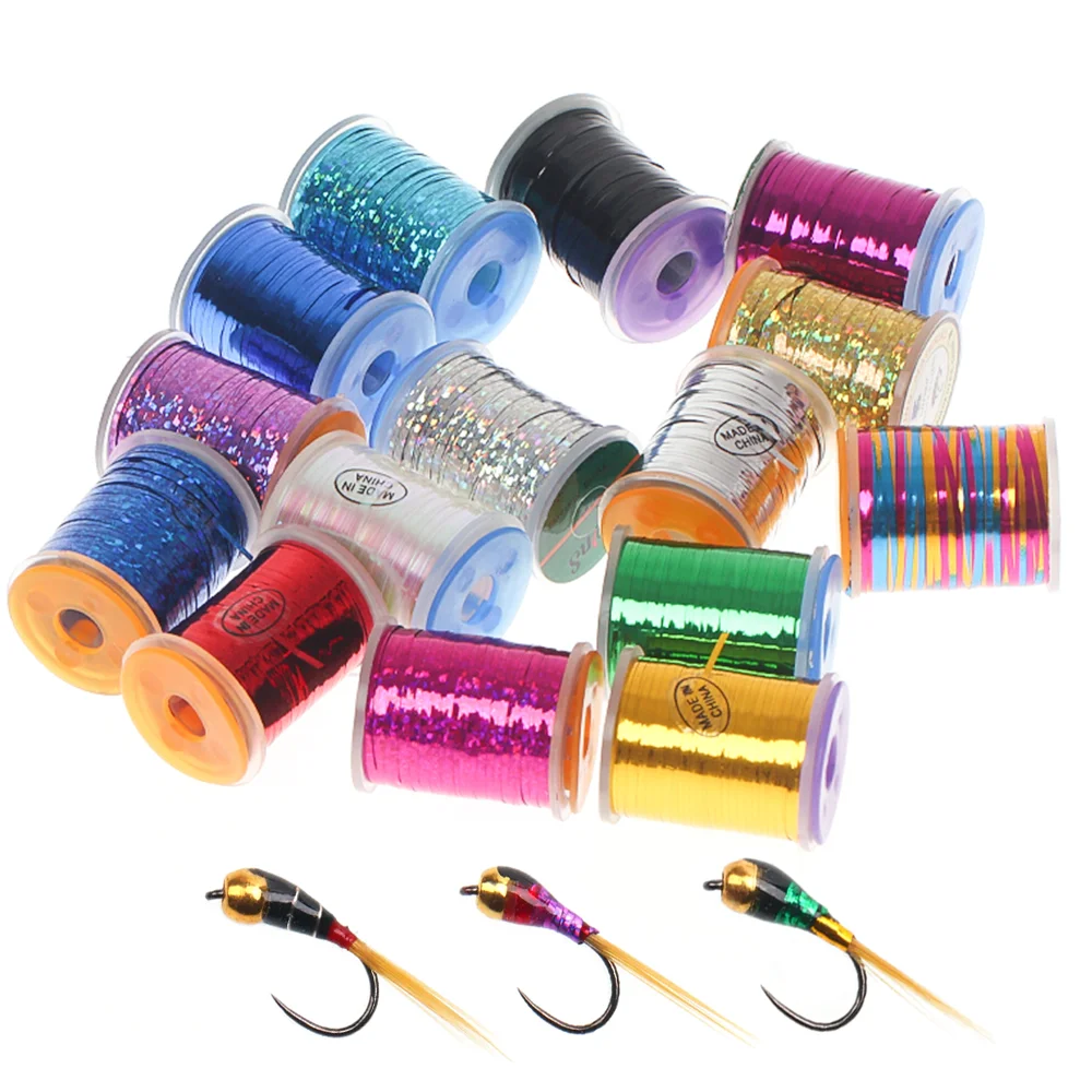 1 unidad/2 unidades de material de atado de moscas Flashabou holográfico de Mylar plano de 1 mm para ninfas Flashback y streamers de salmón