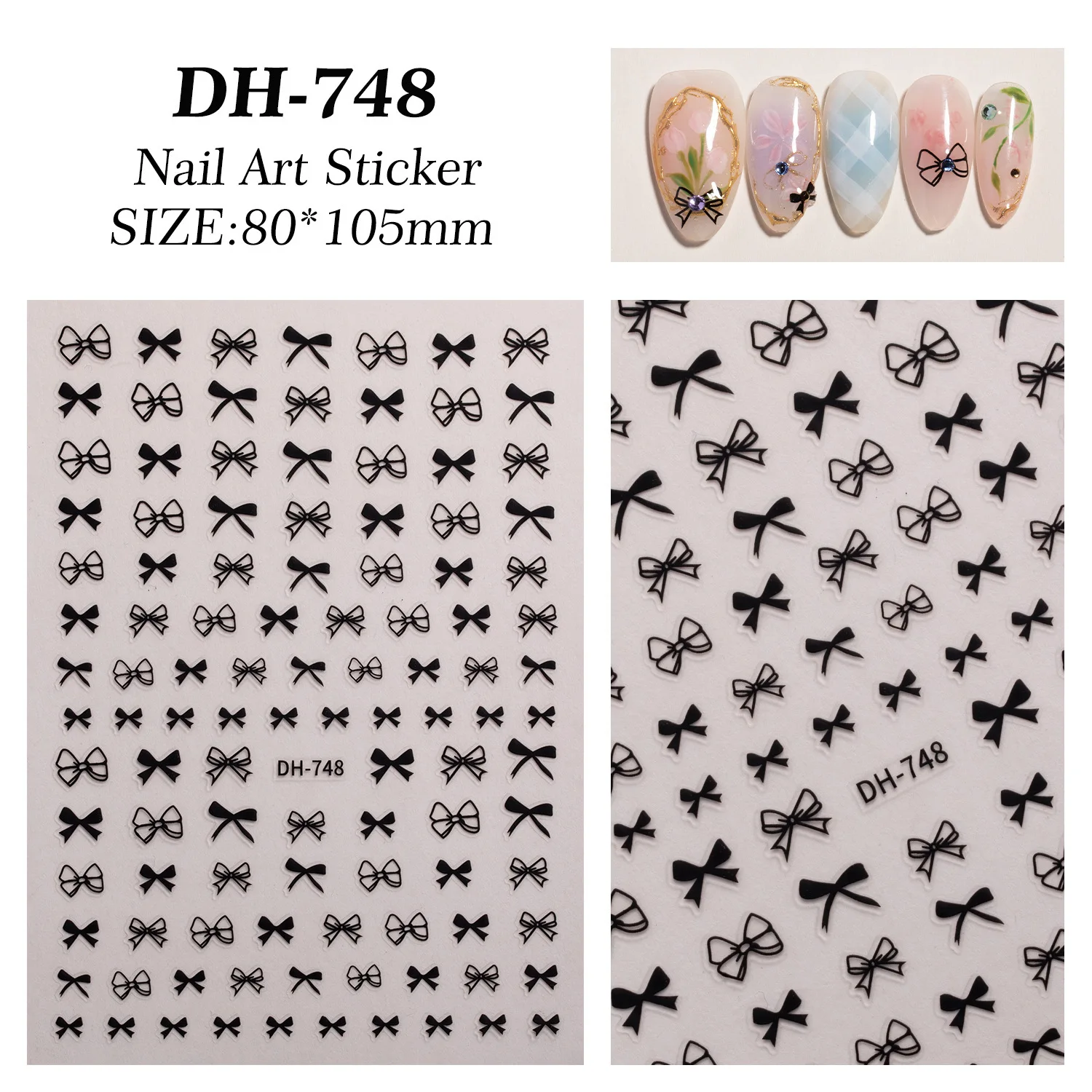 5 قطع من ملصقات DIY ذات القوس المجوف على الطراز الياباني البسيط، وملصقات أظافر ذاتية اللصق #5