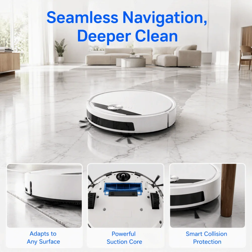 2800PA Suction Robot Vacuum Cleaner Wet Dry Mopping Super Quiet Smart Robot Vacuum Remote Control 3-in-1 Robotic Vacuum