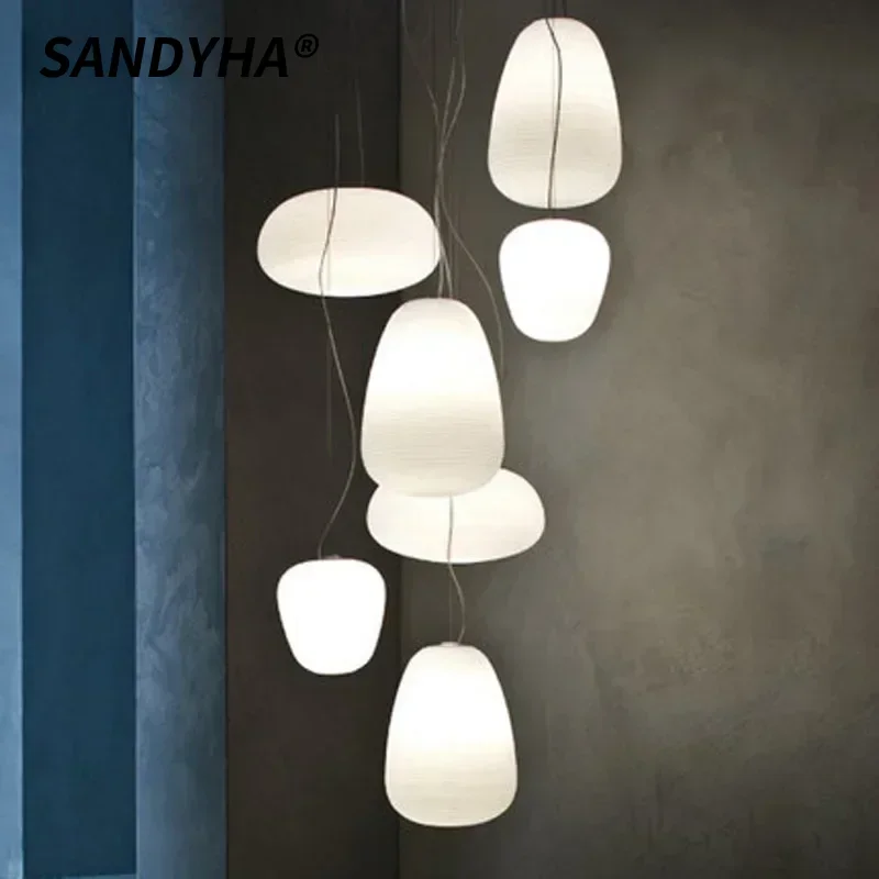 

SANDYHA Nordic Milk White Glass Pendant Light Whorls Cocoon ceiling chandelier For bedroom Dining Table Study Decor Hanging Lamp
