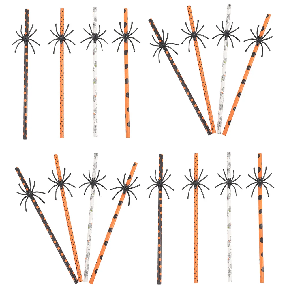 

40 Pcs Party Supplies Spider Straw Halloween Birthday Decorations Disposable Paper Straws