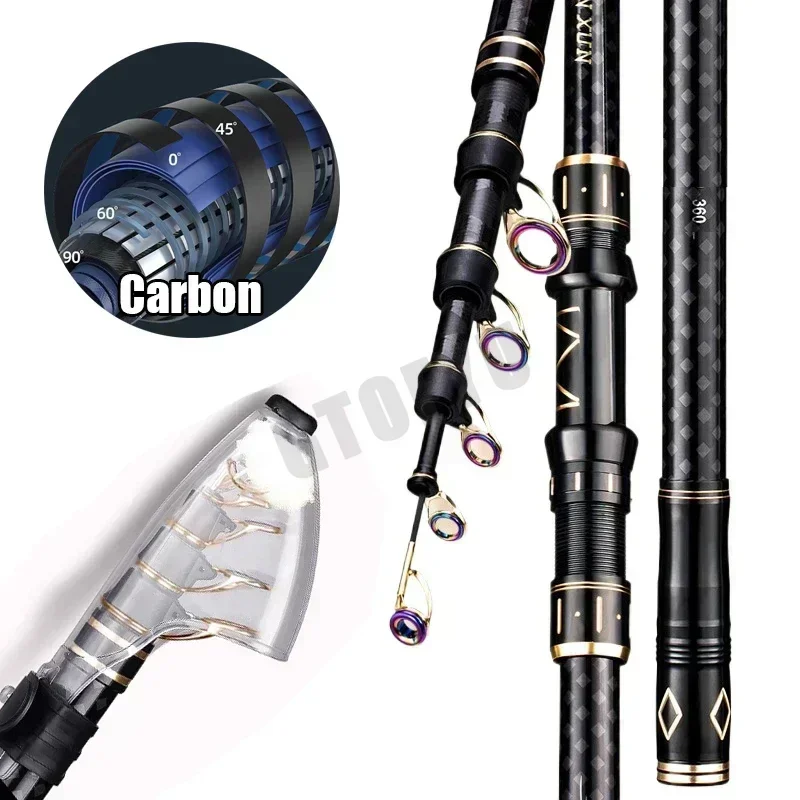 2.1m-4.5m Telescopic Fishing Rod  Travel Surf Rod Spinning Power 10-250g Distance Throwing Pole High Carbon Baitcasting Rod