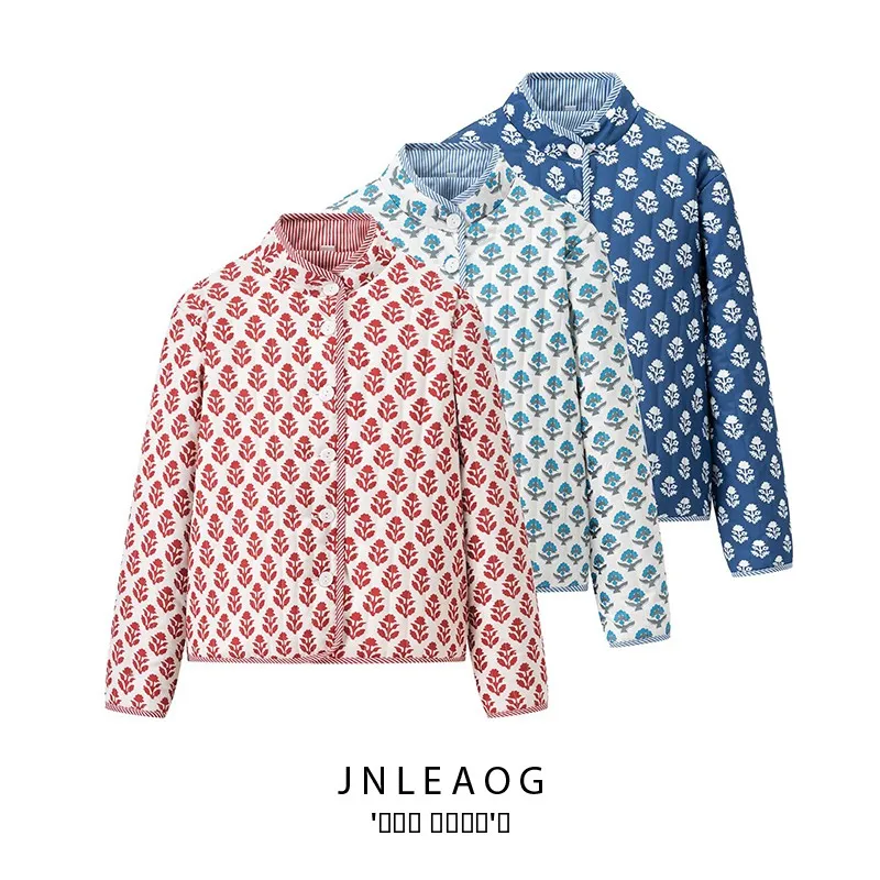 

Double-Sided Wear Cotton Jaet JNLEAOG Autumn New Faion Design Printed Stand Collar Women's Commute Straight Tube Long Sve