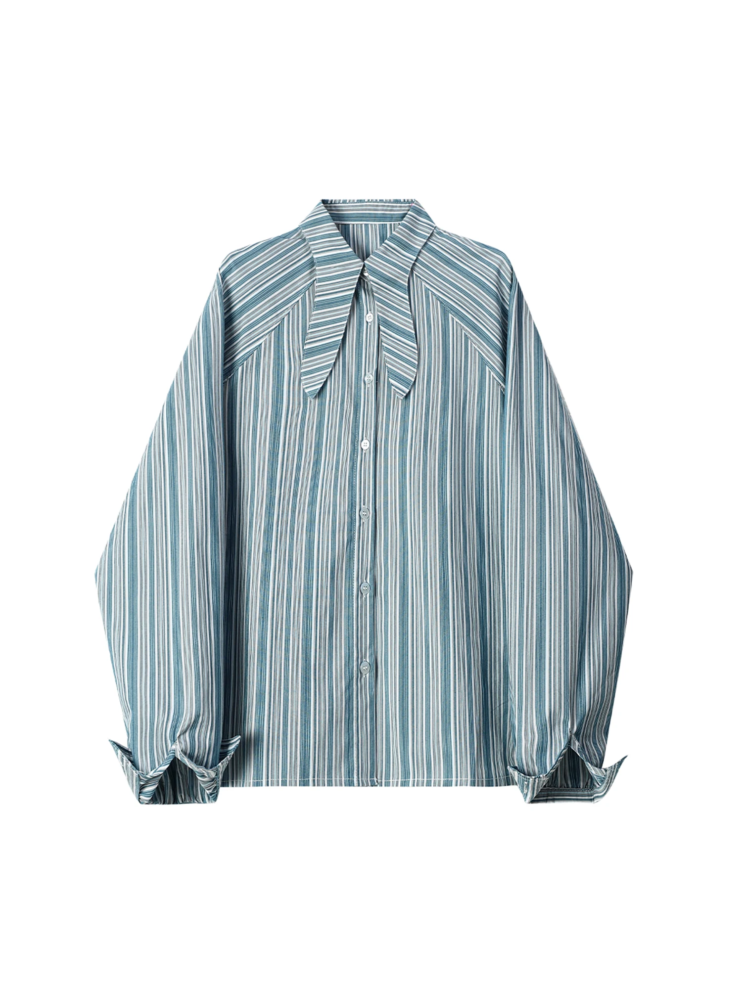 Women's Blue Striped Shirts Blouses Y2k Elegant Aesthetic Vintage 2000s Long Sleeve Oversize Shirt Clothes Spring Autumn 2025