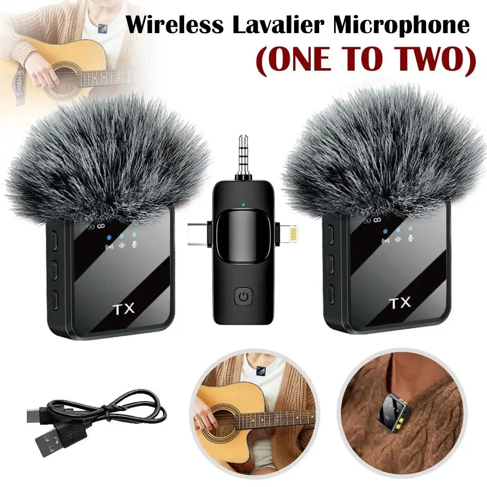 

3in1 Design Wireless Lavalier Microphone Type-C Charging Portable Video Recording Microphone Clip On Noise Canceling