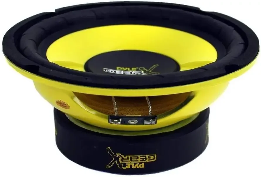 Pyle Speaker Subwoofer mobil, Set pengeras suara Subwoofer Bass sedang Audio 6.5 inci 1200 Watt dengan CD P kuning, kerucut 4 Ohm, suspensi tepi