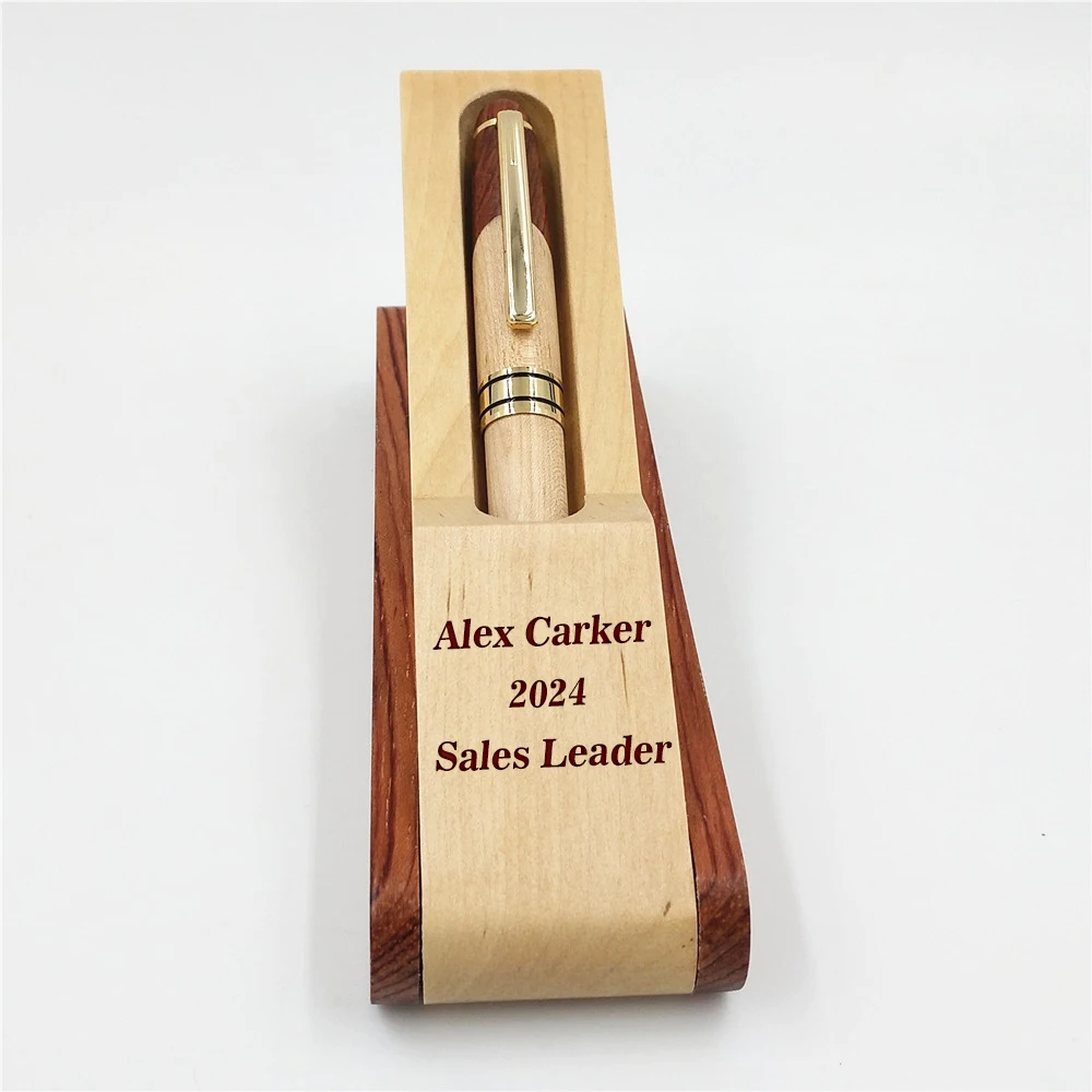 Personalized Flip Over Wooden Pen Stand & Pen - Custom Engraved Wooden Pen And Holder Gifts For Boss Leader Dad Dropshipping