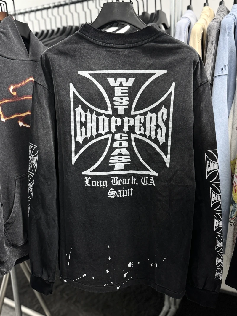 

Ретро футболка с длинными рукавами Святого Запада побережья для мужчин и женщин, лучшее качество, потертые топы с крестообразным принтом, футболка