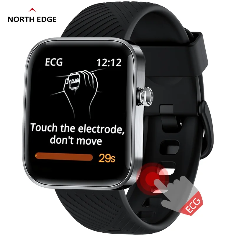 NORTH EDGE ECG Smart Watch Men Watch Women Watch 1.65 Inc Square HD Heart Rate Blood Pressure Body Temperature Fashion Watch NHC