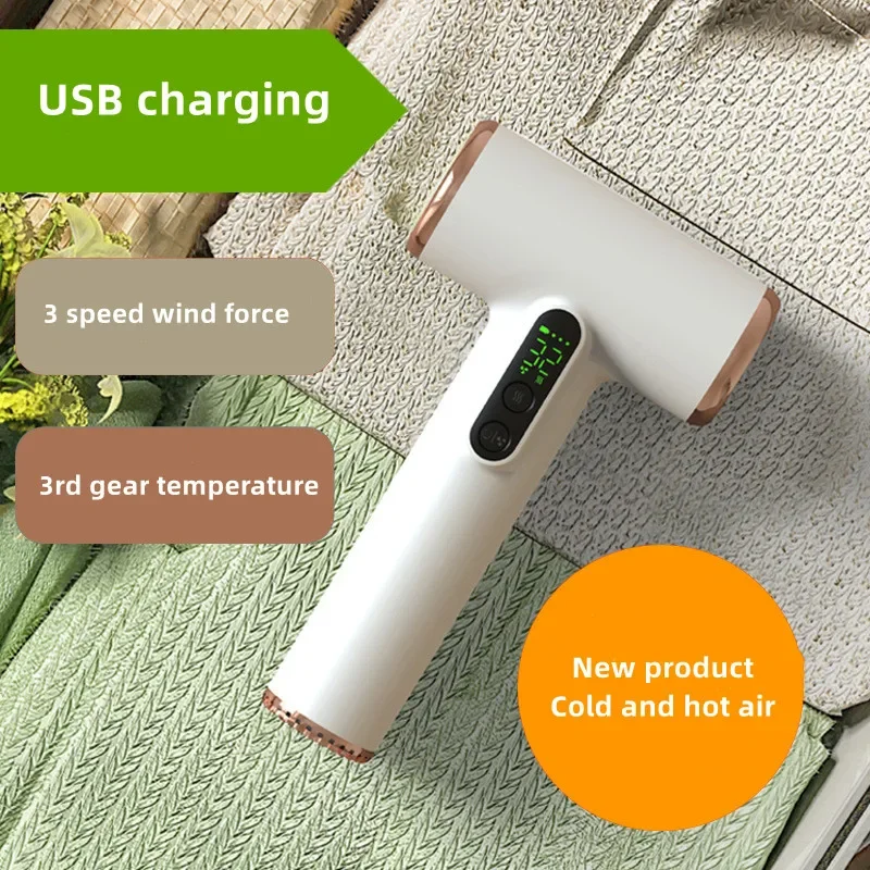 Secador de cabelo sem fio portátil, carregamento USB, tela de exibição, secadores para dormitório e viagens, vento forte, baixo ruído, 3 engrenagens