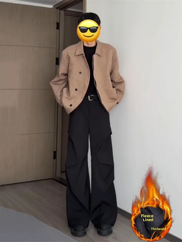 

Bla Fce на подкладке Thiened повседневные мужские брюки West осень-зима ленивые прямые брюки Cleanfit плиссированные брюки