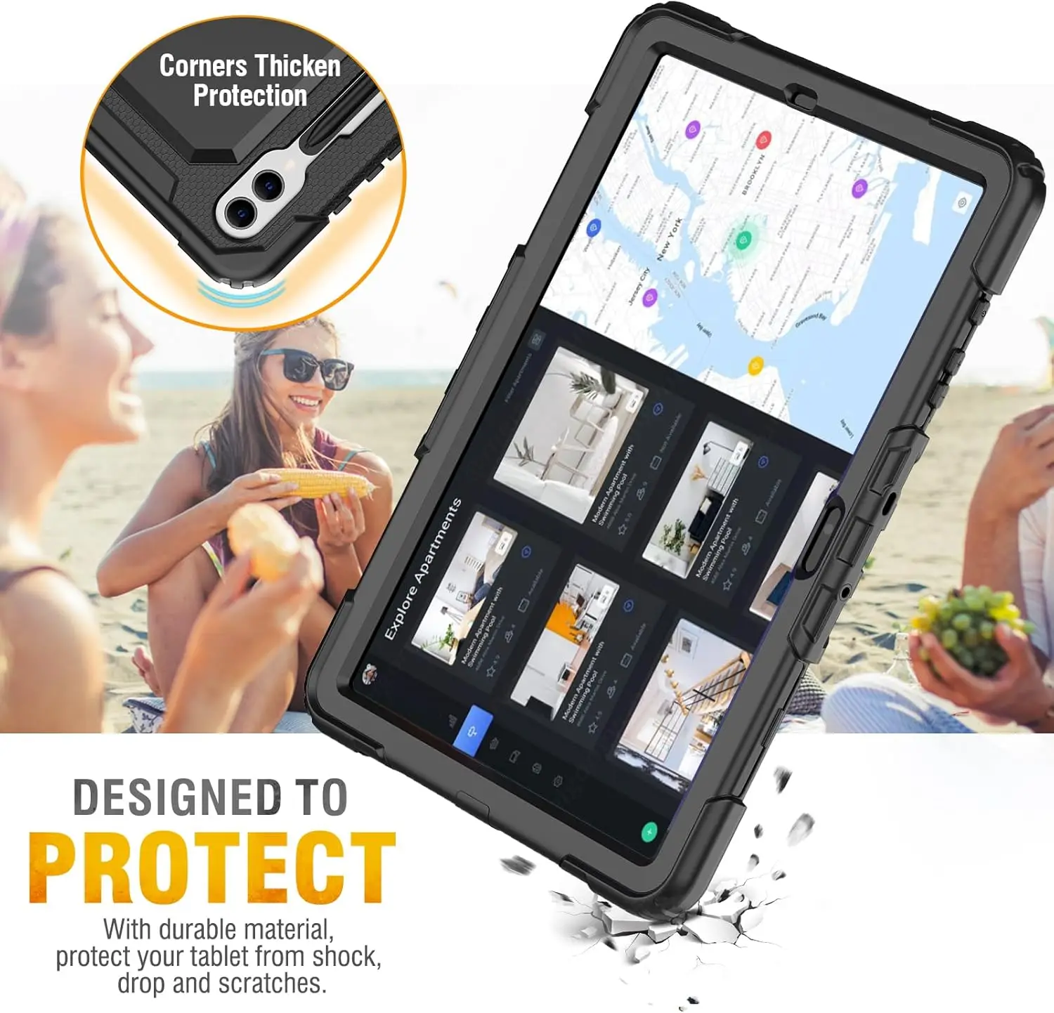 Etui odporne na wstrząsy do Samsung Galaxy Tab S11 Ultra 14.6, S10 FE+13.1 Lite10.9, S9 Plus 12.4, S8, S7, folia ochronna na ekran + pokrowiec z uchwytem i paskiem — zdjęcie produktu 6