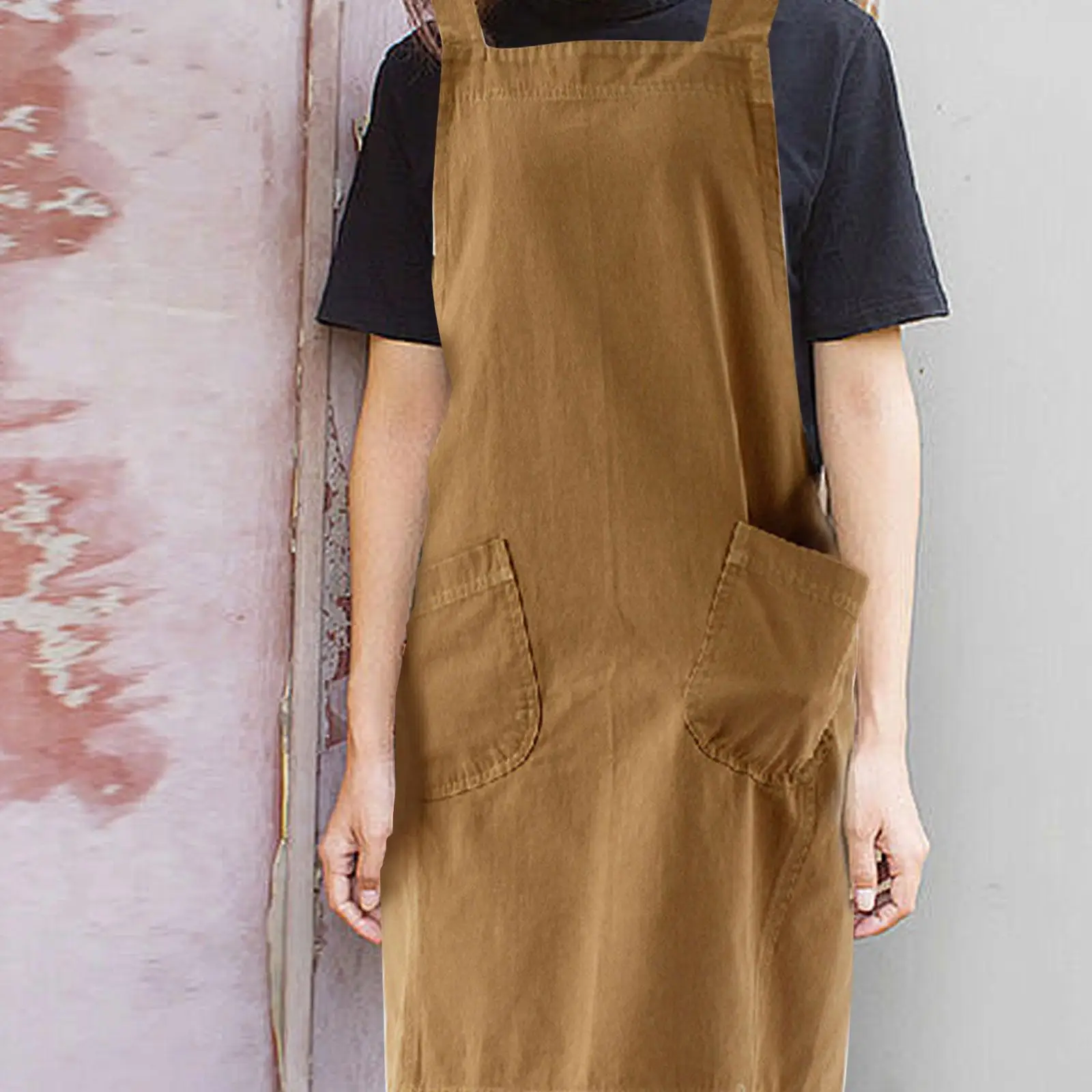 Waterproof Cotton Canvas Bib Apron with Pockets for Chef Kitchen BBQ Studio Cafe Work Apron for Adults