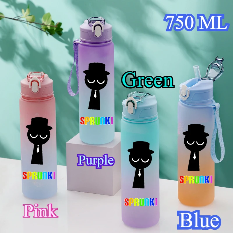 750ML Gradient Color Bottle Sprunki Sprunki Incredibox Sprunki Game Cartoon Drinking Water Cup Kids Birthday Christmas Gift