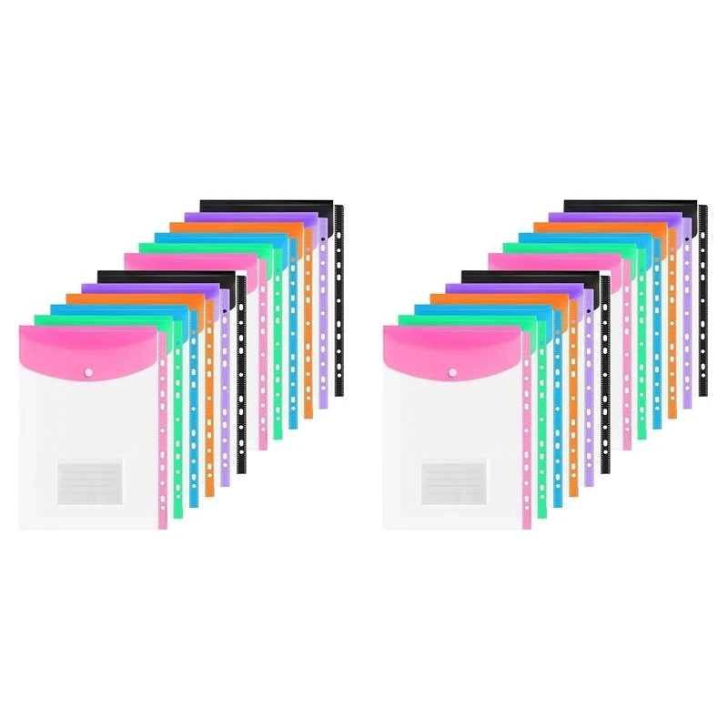 ABRI-A4 Plastic Wallets, 24 Pack Expandable Document Files With Button For School, Office, Home, Travel
