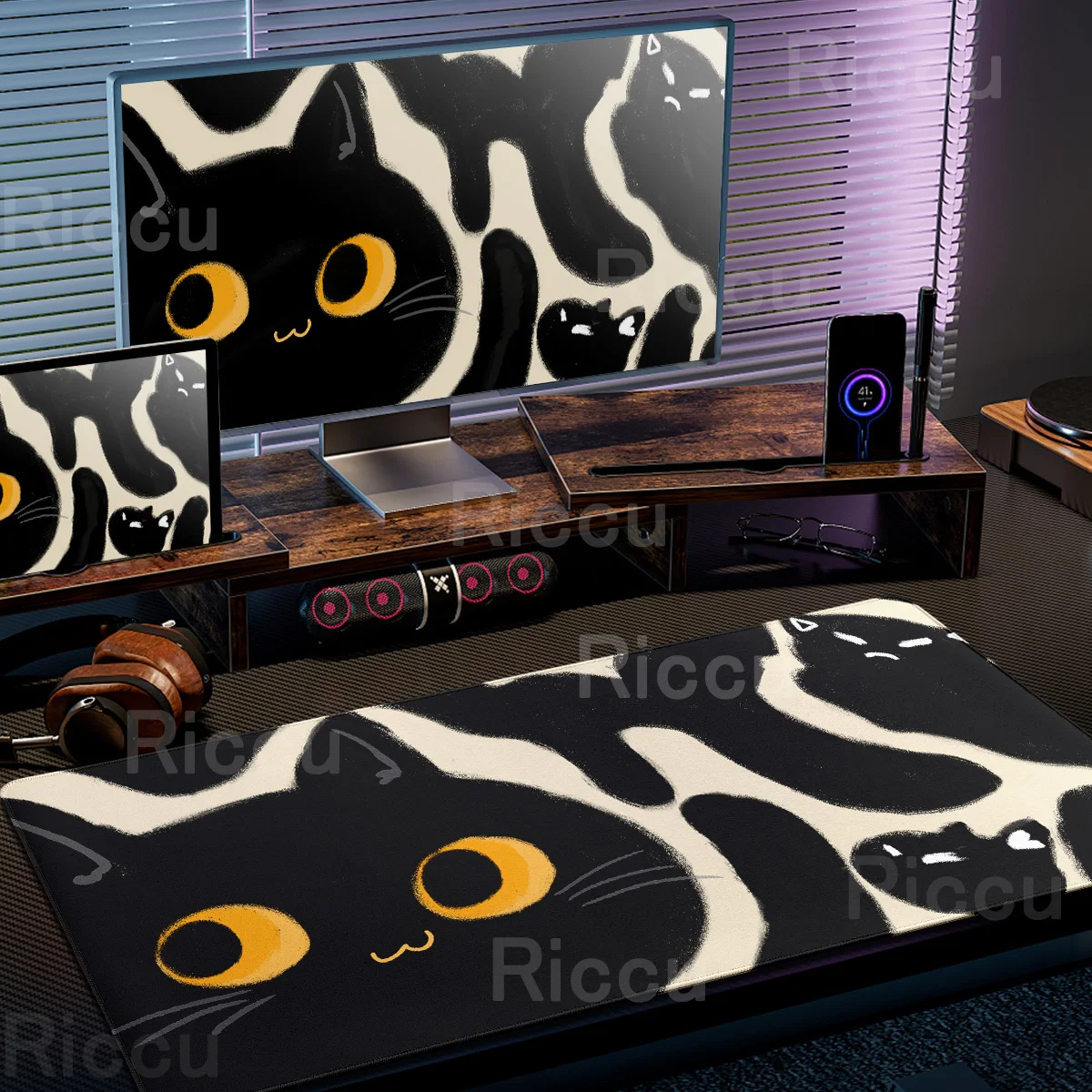 

Cute Black Cat Mouse Pad Large Stripe DeskMat PC Gaming Computer Gamer Mats Xxl Kawaii Office Table Decor Keyboard Protector Pad