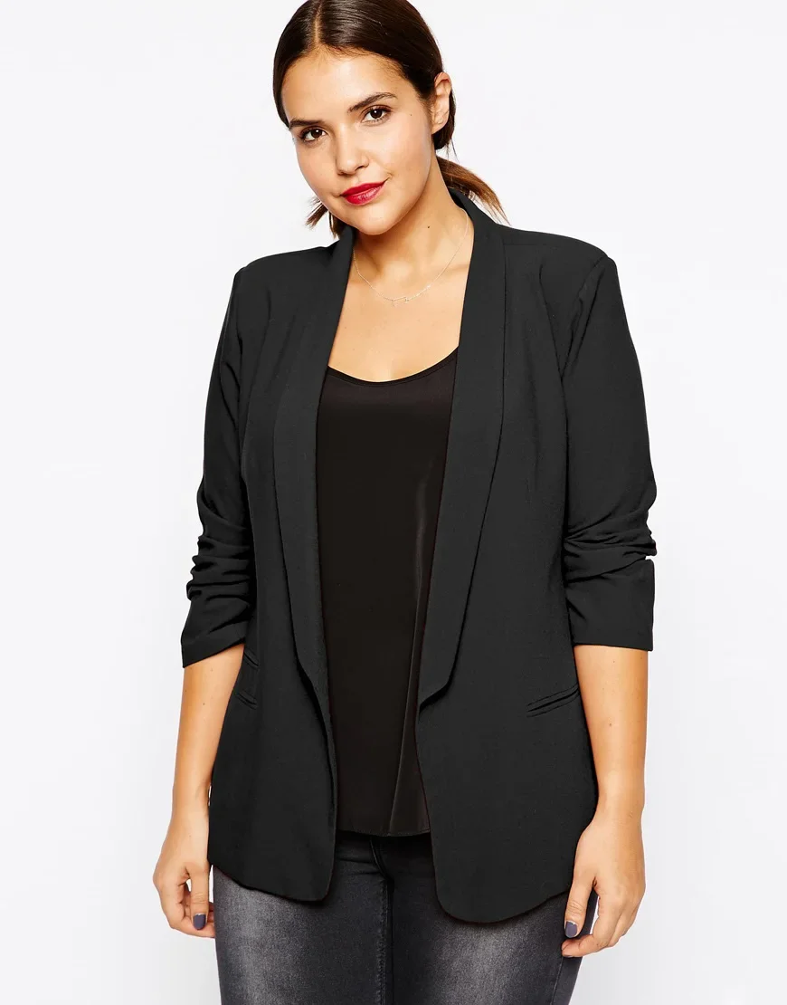 Plus Size Open Front Casual Blazer Women Long Sleeve Pocket Shawl Collar Spring Autumn Elegant Formal Office Blazer 5XL 6XL 7XL