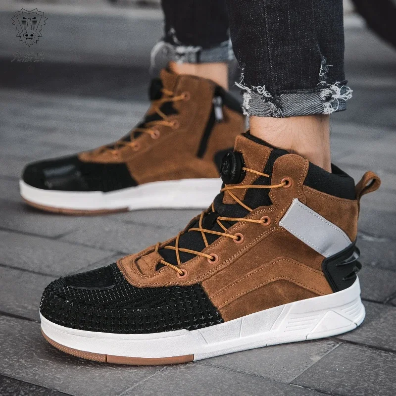 JG.WOLVES Casual Motorcycle Boots Women Motorcyclist Shoes Brown Men's Sneakers Breathable Motocross Boots Motorcycle Supplies