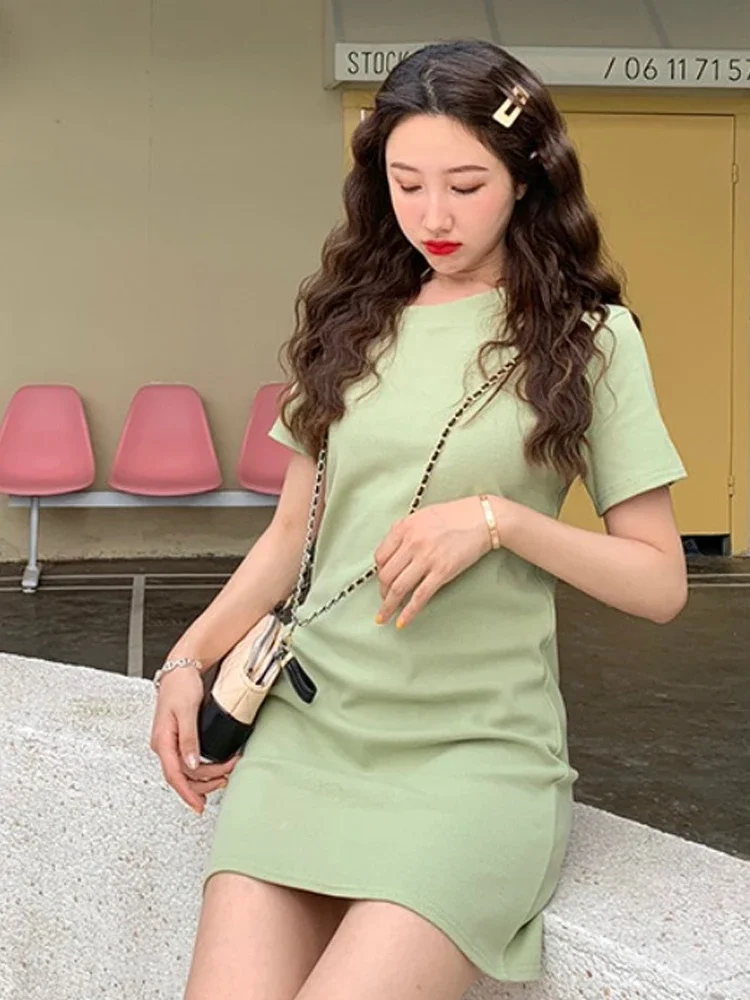 WERUERUYU 2024 Spring Summer New Women short Sleeve ALine Dress Solid cute kawaii Ladies Evening Party Slim Vestidos image 4