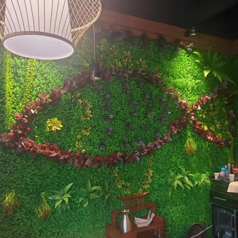 لوحة حائط للنباتات الاصطناعية ذاتية الصنع زهرة عباد الشمس محاكاة ورقة نبات القيقب الحياة الأبدية لا سقي حصيرة العشب الأخضر المزيفة #3