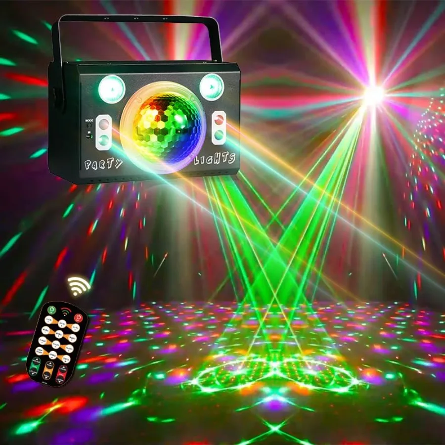 

Disco LightParty Lights RGB 4 Lens Sound Activated DJ Strobe Stage Lights for Parties Birthday Christmas Gifts Wedding Karaoke