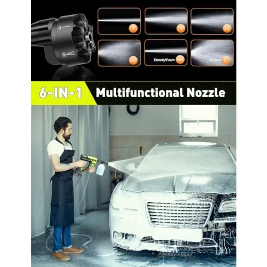 غسالة الضغط اللاسلكية 900PSI تعمل بالبطارية غسالة الطاقة المحمولة مع فوهة 6 في 1 لتنظيف حديقة أسوار أرضية السيارة #3