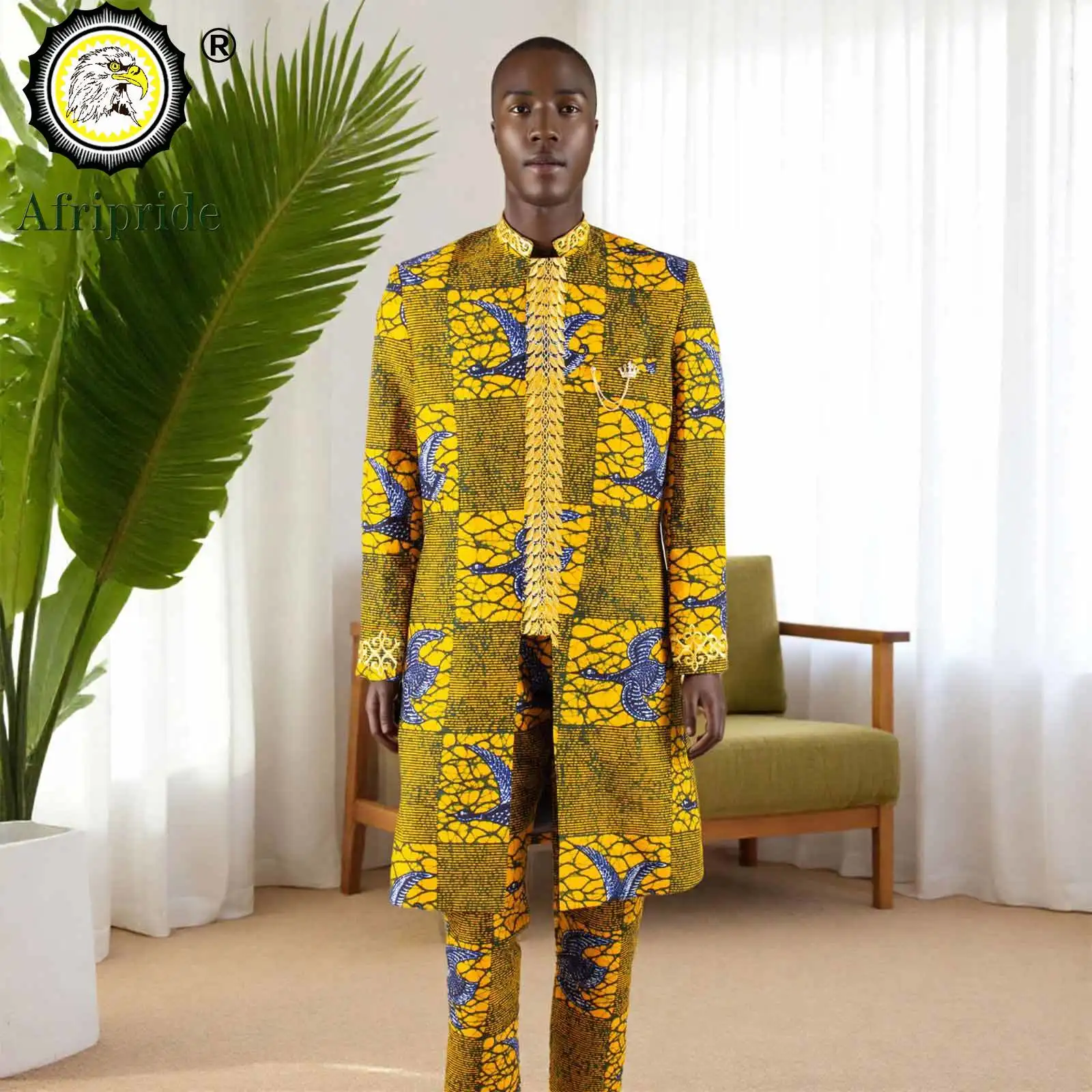 Dashiki for Men African Suit Embroidery Jackets and Pants 2 Piece Set Traditional Attire Dashiki Clothes Print Outfits A2316061