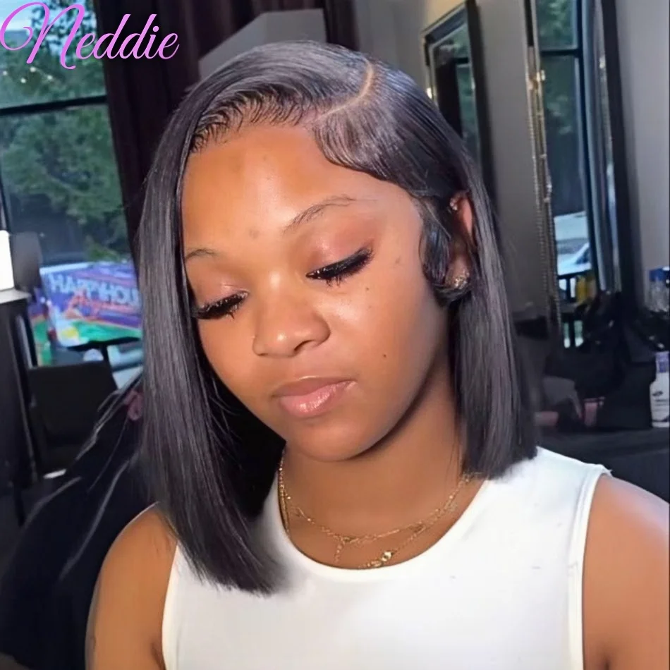 13x4 Straight Lace Frontal Bob Wig 4x4 Human Hair Wigs Brazilian Bone Straight Short Bob Wig 14 Inch Pre Plucked For Women