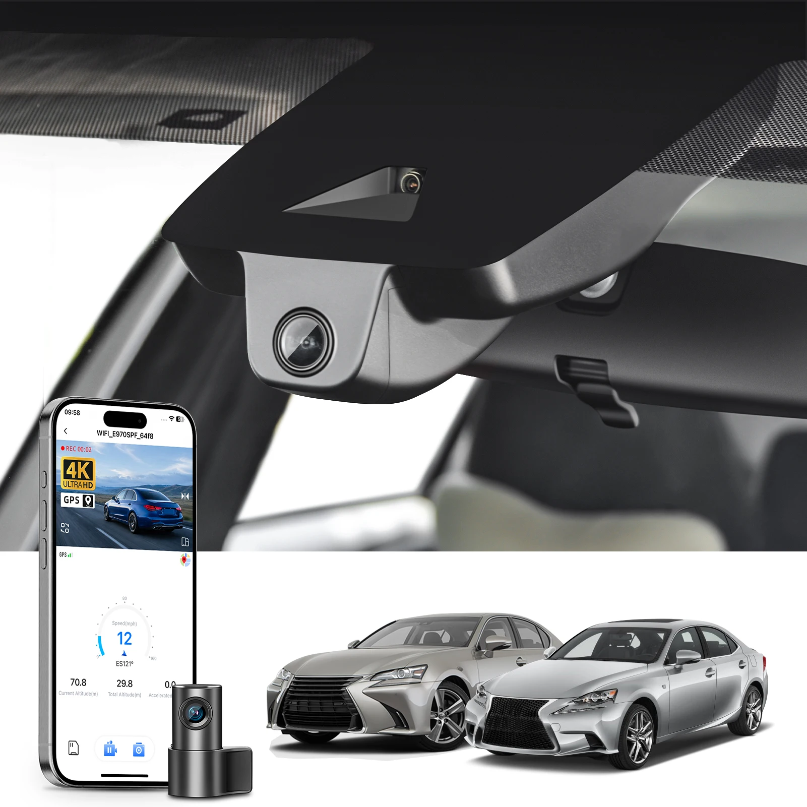 Câmera Veicular 4K HDR STARVIS 2 para Lexus ES e Lexus GS (2016-2025) com GPS, Wi-Fi 5GHz e APP - Plug and Play
