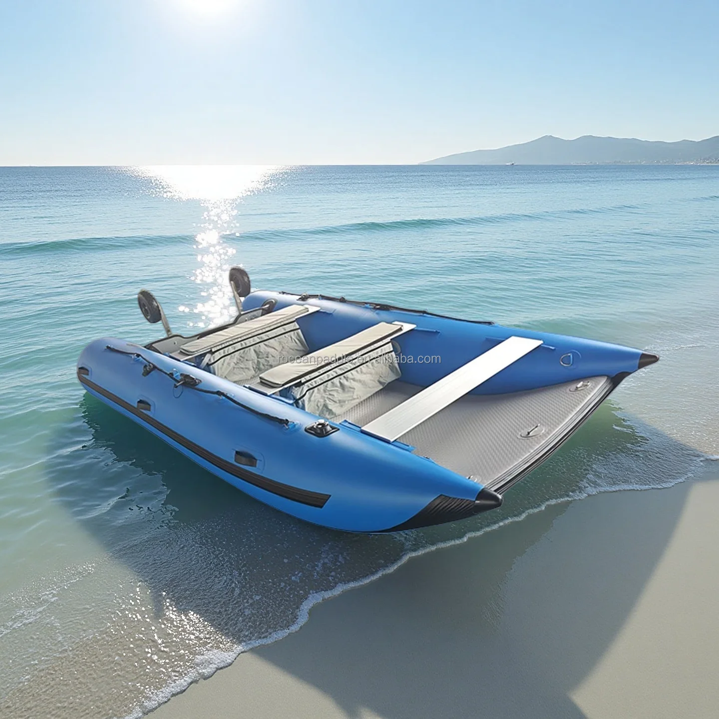 

High Quality 3.6m 3.9 Meter 4.3m Inflatable Boat Folding Catamaran Boat Rubber Fishing Dinghy With Transport Wheel