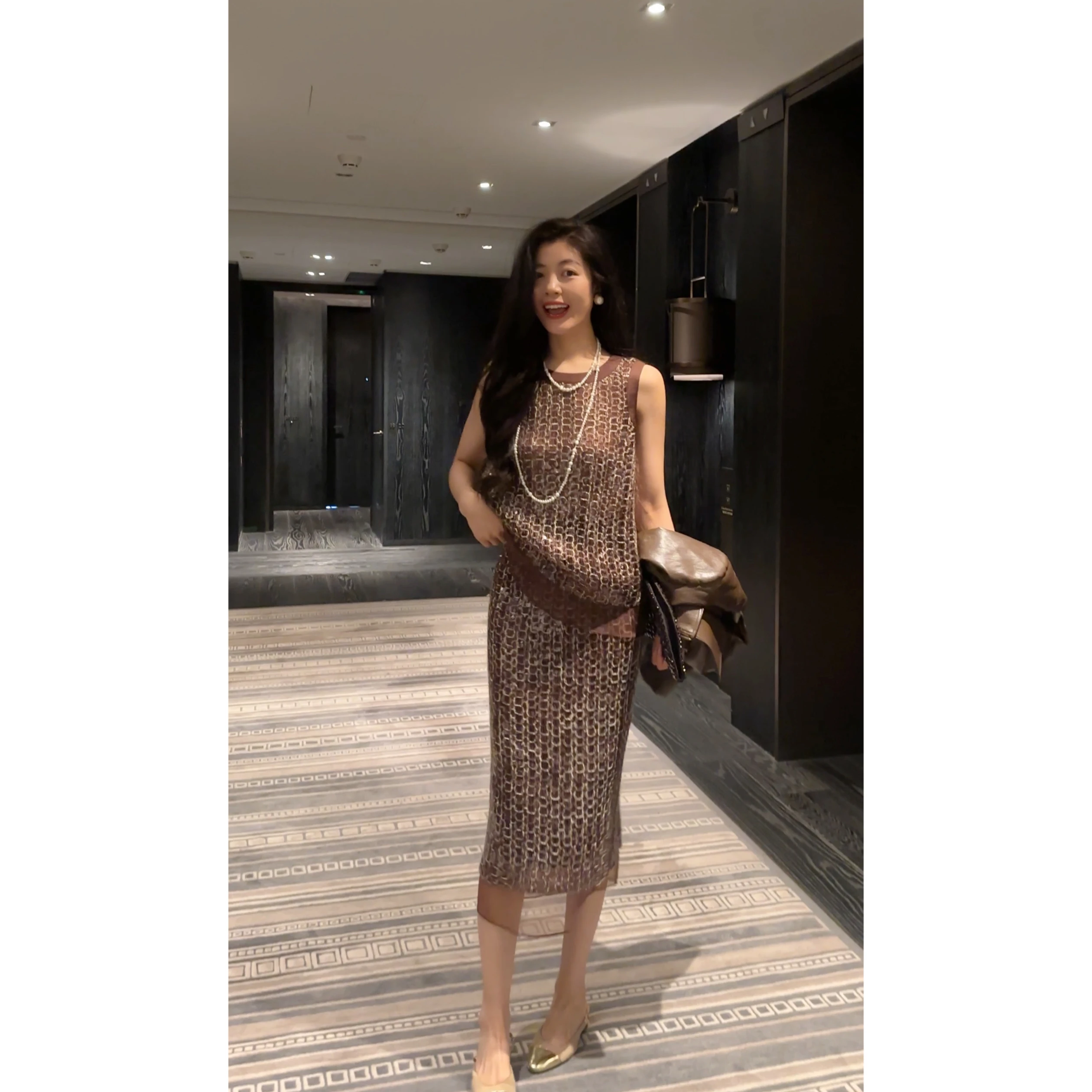 

NCOU Nicole Glitter Design Vest Set Faionable Ele High-End Heavy-Lightweight Autumn New Sle Women's Traditional Costume