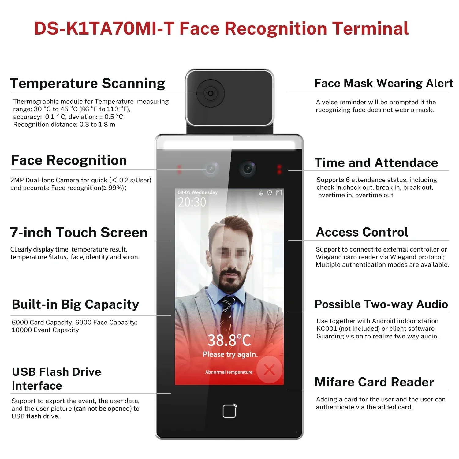 Hitosino Ds k1ta70mi t Human Temp Detection Vision AIUltra Face Recognition Terminal Body Thermal Thermographic Pad Camera