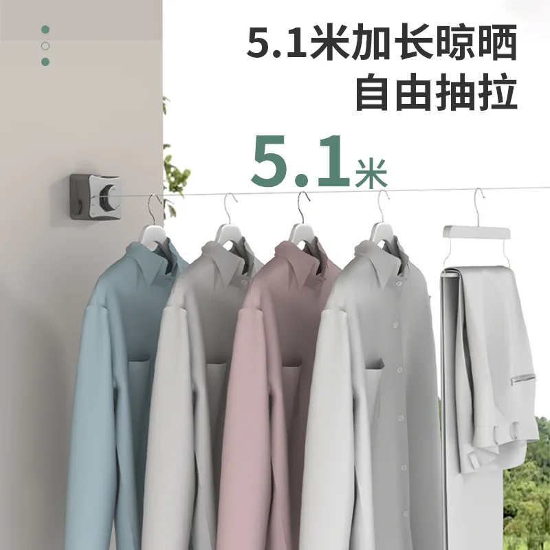 No Drilling Retractable Clothesline, Wall Mounted Invisible Stainless Steel Drying Line for Balcony, Bathroom, Apartment