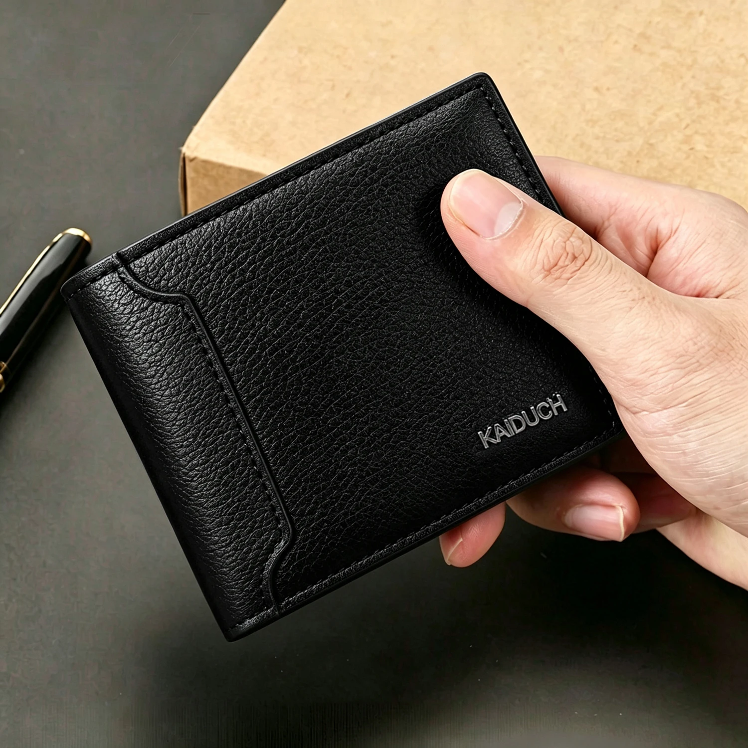 Men PU Leather Bifold Short Wallet, Pebbled Texture Purse With Hidden Zipper Coin Pocket, Multi‑Card Slots ID Window