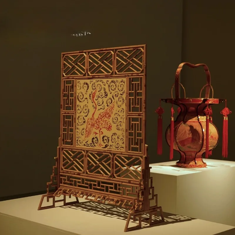 Bamboo screen, Wenwan Ming-style furniture, study room elegant ware, large lacquer painting