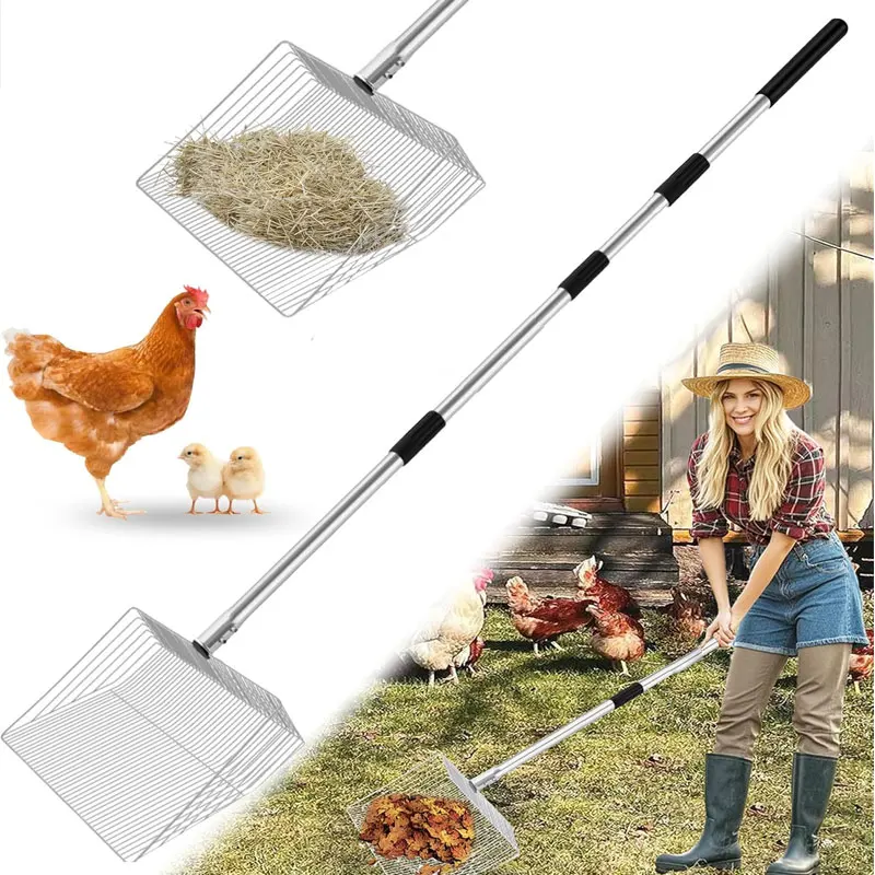 

Large Chicken Manure Shovel with Ergonomic Handle Adjustable Chicken House Cat Litter Shovel Cat Litter Sieve Shovel Big Shovel