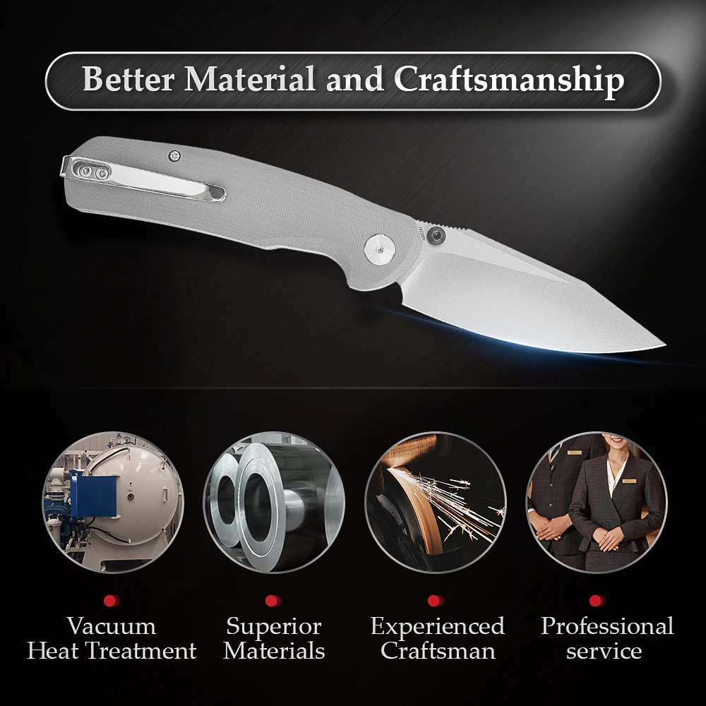 TRIVISA EDC Folding Knife for Men, Axis Pocket Knife with Clip，3.34” 14C28N Steel ,Stonewash Blade,G10 Handle.Camping Tool