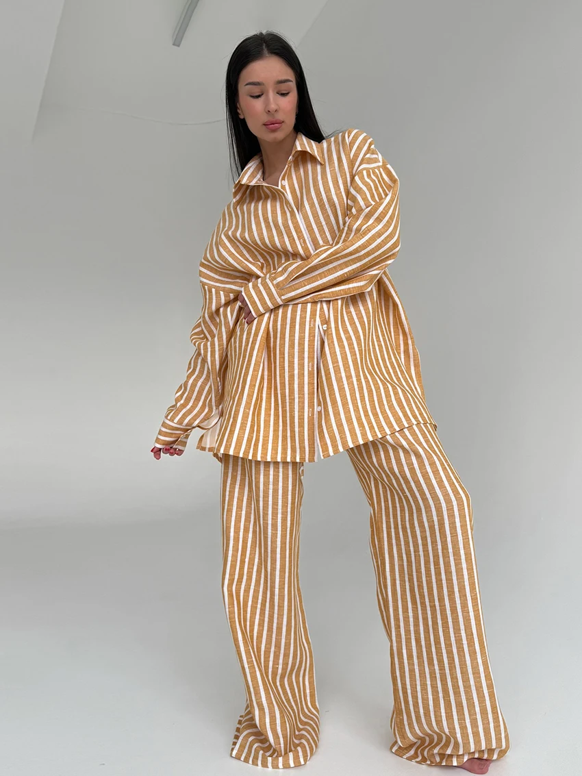 Marthaqiqi مخطط الإناث قمصان النوم دعوى طويلة الأكمام منامة بدوره إلى أسفل طوق ملابس خاصة السراويل الشتاء ملابس نوم نسائية غير رسمية مجموعة