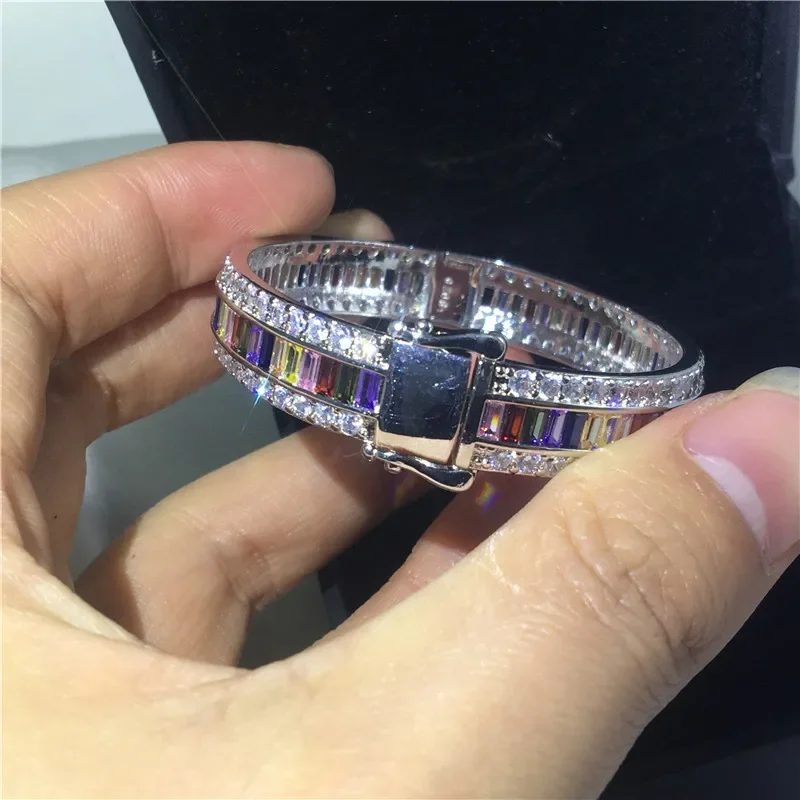 Trendy 925 Sterling Silver Bangle Baguette Cut Grown Diamond Party Engagement Bracelets for Women Bridal Wedding Accessaries image 5
