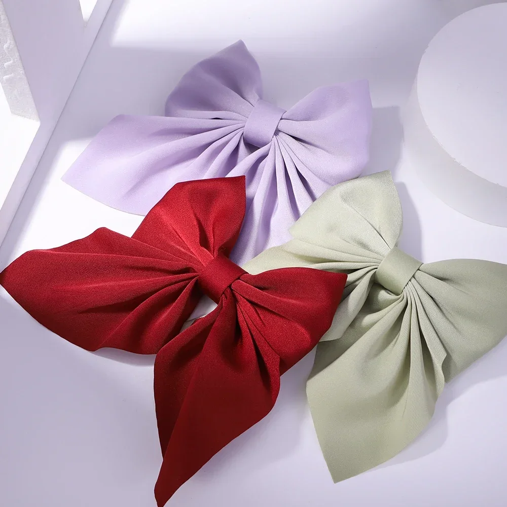 New Sweet Bows Hairpins Solid Color Bowknot Hair Clips For Girls Satin Butterfly Barrettes Duckbill Clip Kids Hair Accessories