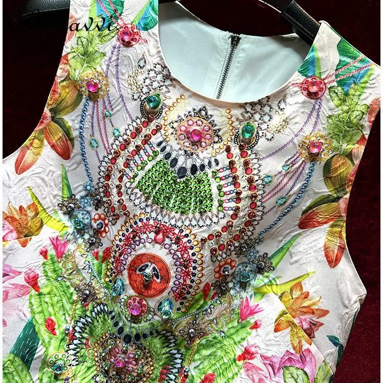 French Light Luxury Retro Printing High-end Sleeveless Vest Dress Spring and Summer New Fashion Slim-fit Elegant Women's Dress