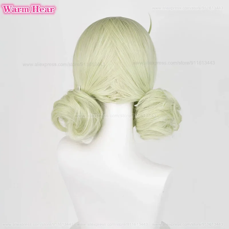 ¡Nuevo! Peluca de Anime Araga Kiwi para mujer, corta sintética cabellera de 35cm, moño de pelo doble Cian, resistente al calor, fiesta de Halloween