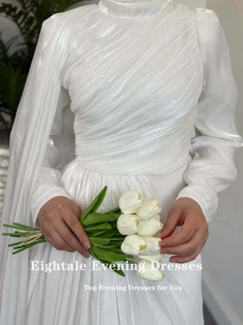 Eightale Abendkleider High Neck Falten Lange Ärmel Angepasst Satin Meerjungfrau Prom Party Kleid vestido de fiesta