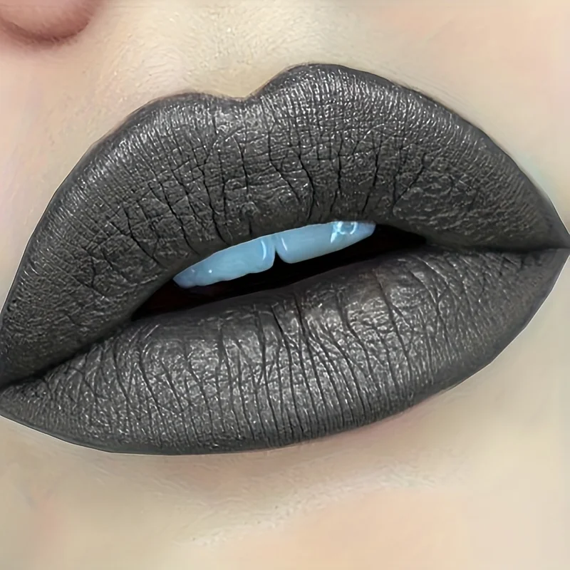 ملمع شفاه معدني غير لامع - أحمر شفاه أسود يدوم طويلاً ومقاوم للماء ومقاوم للعرق مع لمسة نهائية معدنية لجميع أنواع البشرة #3