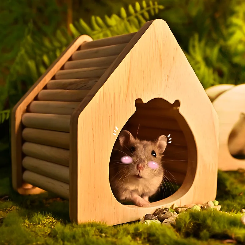 

1PC Wooden hamster house rabbit hutch hedgehog small pet accessories design cute guinea pig cage hamster carrier pet toy