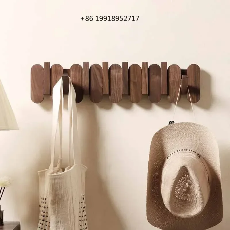 Luxury Wall Coat Rack Walnut Wood Clothes Dress Hanger Hooks Backpack Coat Pants Interior Bedroom Clothing Storage JJ697
